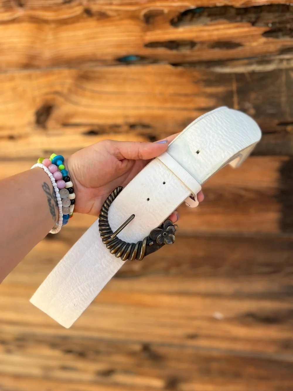 JUST CAVALLI | Y2K Cream White Leather Suede Belt 32-38